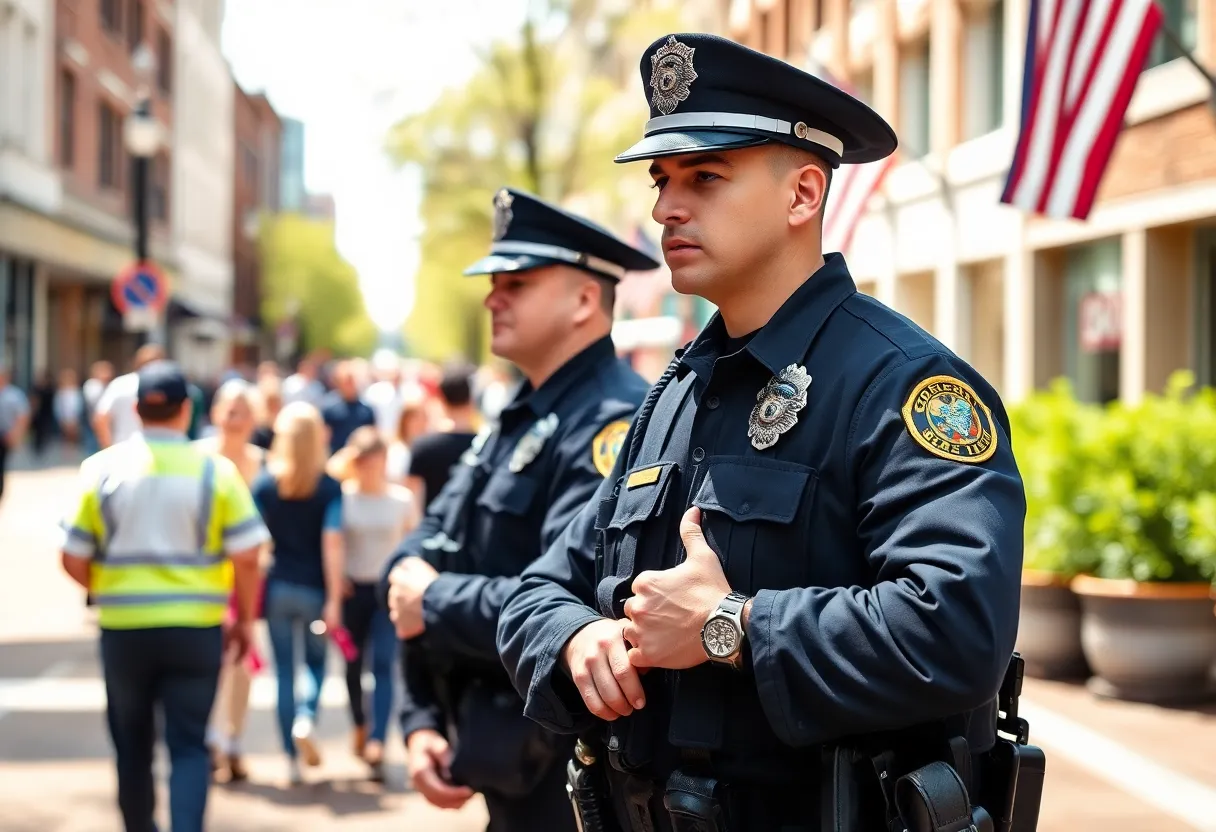 Police officers ensuring safety in downtown Greenville, SC