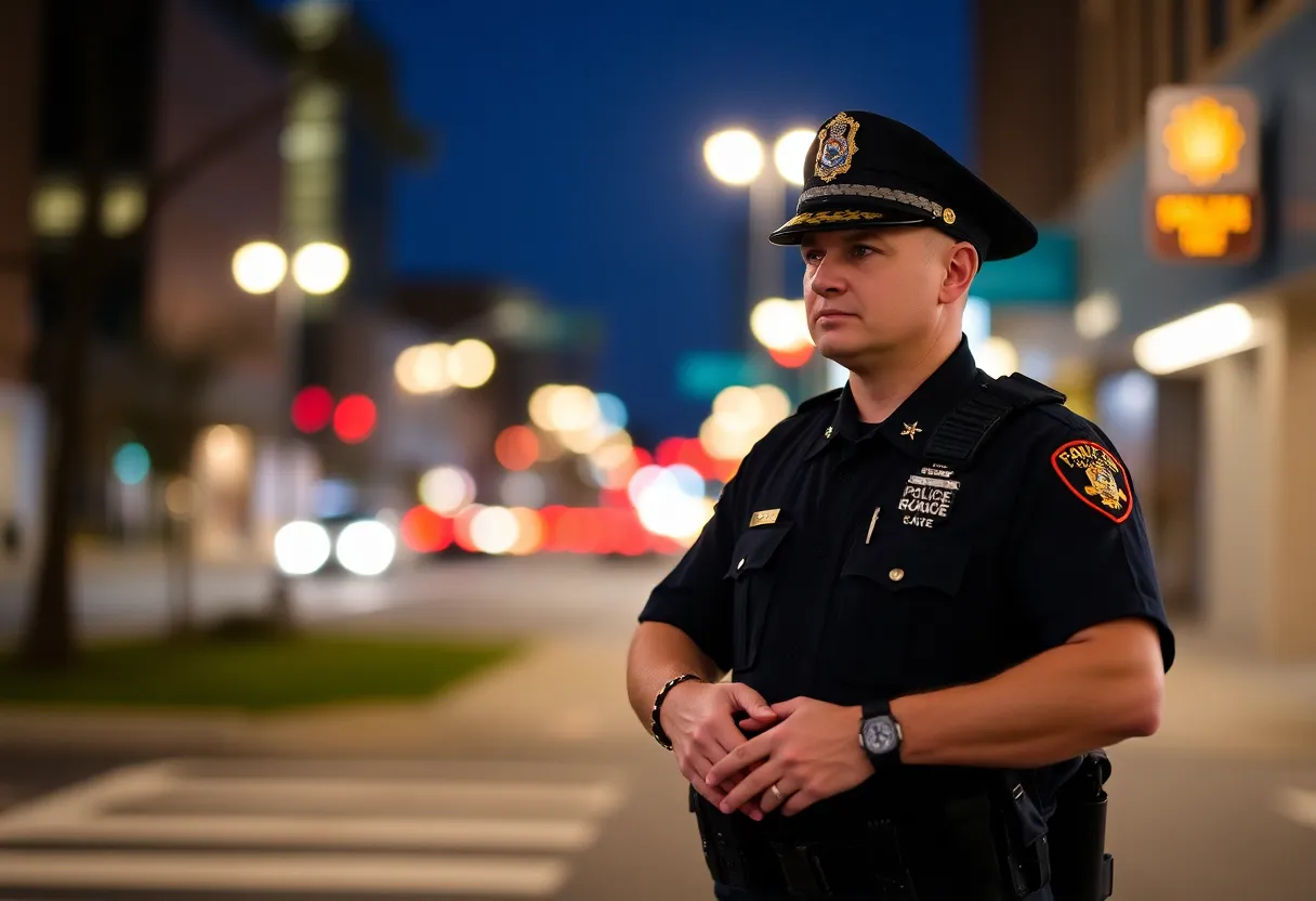 Police officer patrolling downtown Greenville