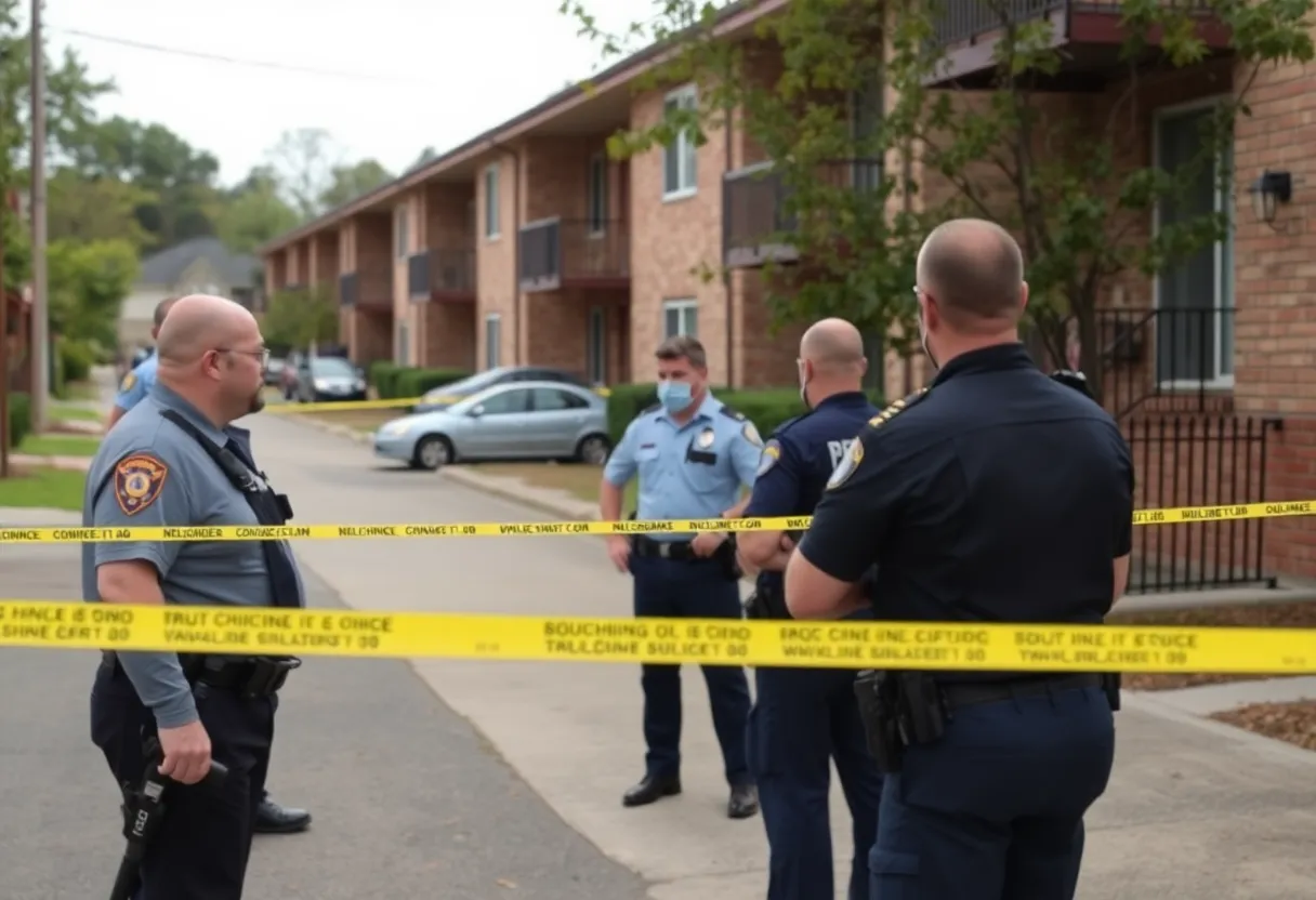 Police officers investigating a shooting at Highland Square Apartments in Greenville.