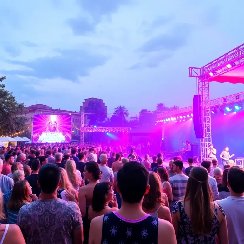 Crowd enjoying a summer concert in Greenville.