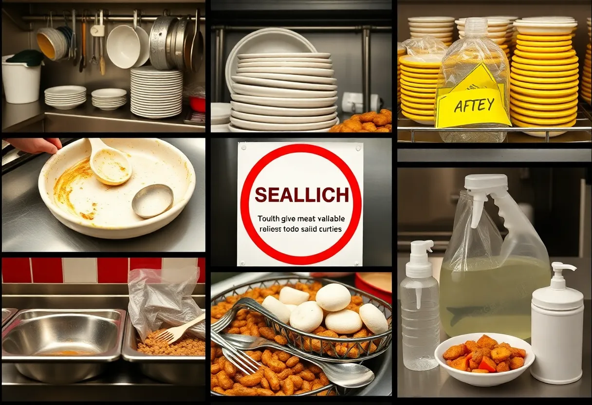 Examples of health code violations in restaurant kitchens.