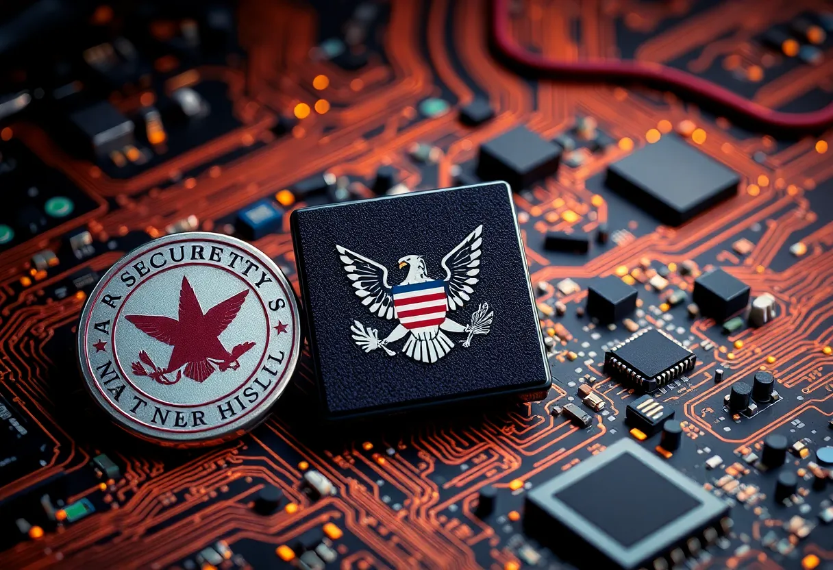 Conceptual image of technology and politics in the semiconductor industry