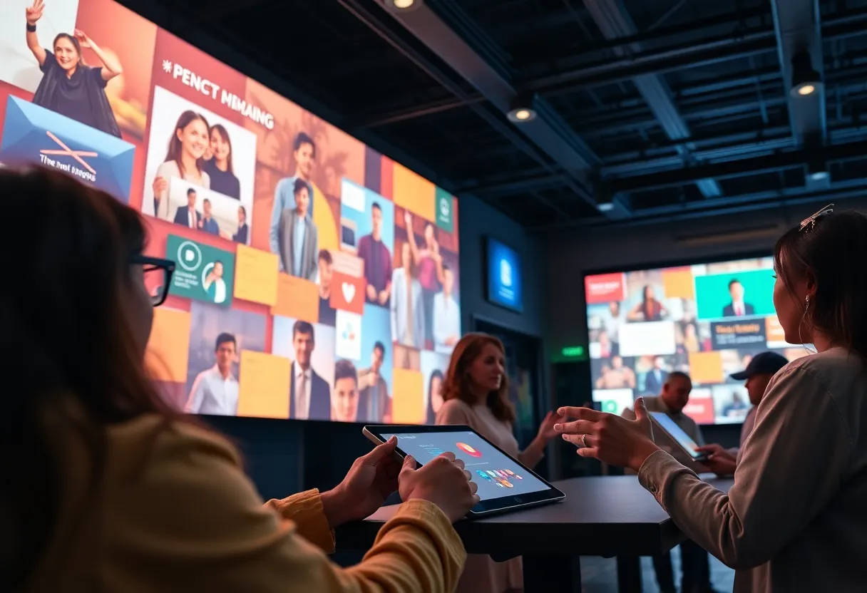 A representation of interactive storytelling in digital marketing with engaging visuals and user interaction.