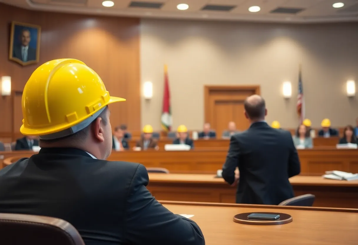 Courtroom setting for construction industry legal case