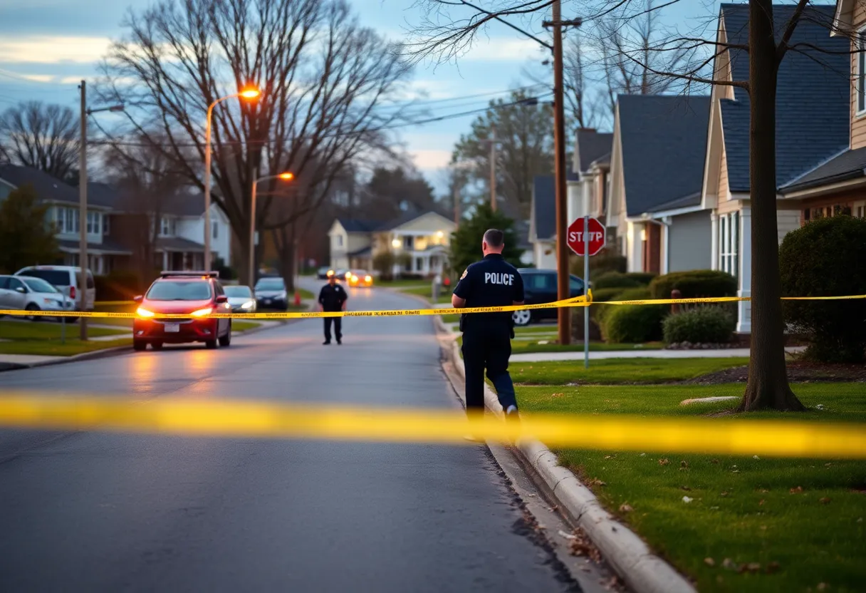 Police investigating a shooting scene in a residential neighborhood