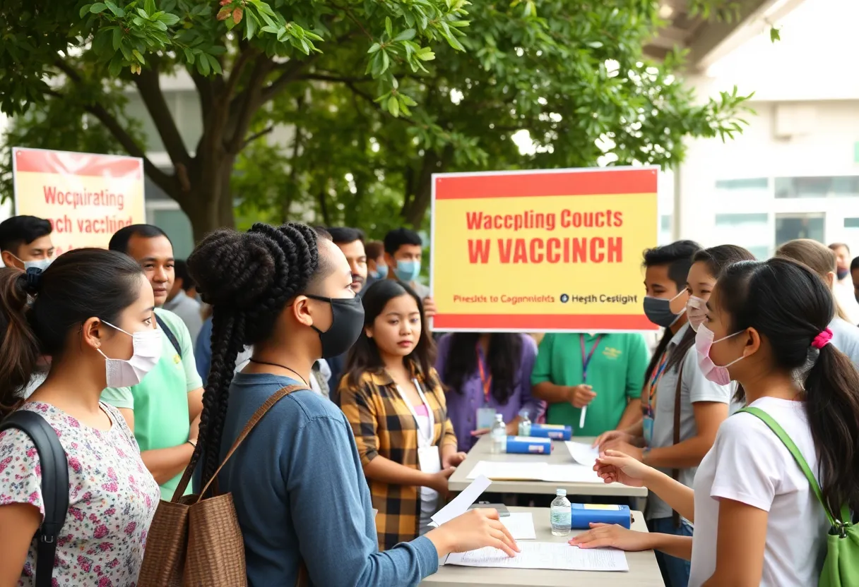 People participating in a public health vaccination campaign against whooping cough