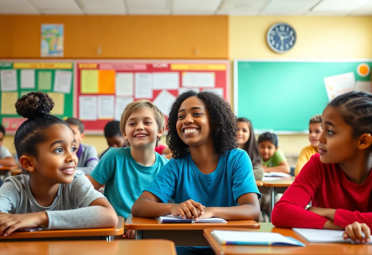 Middle school students engaged in a classroom activity in South Carolina.