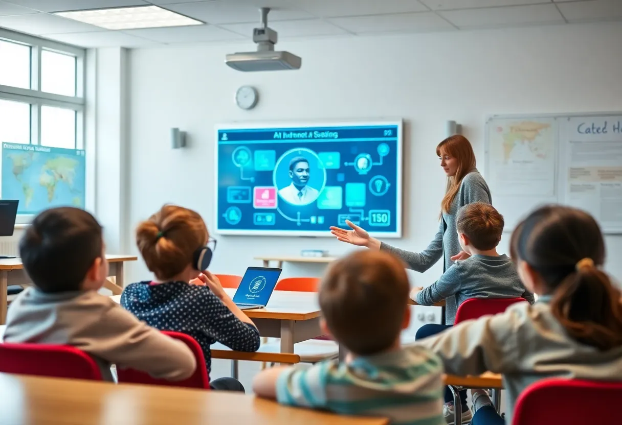 Students in a classroom using artificial intelligence tools for learning