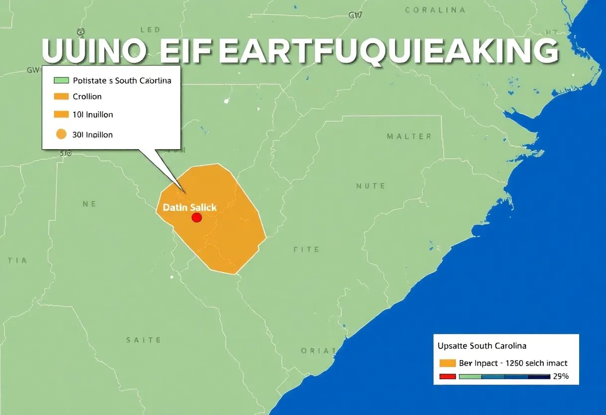 Map showing earthquake zones in Upstate South Carolina