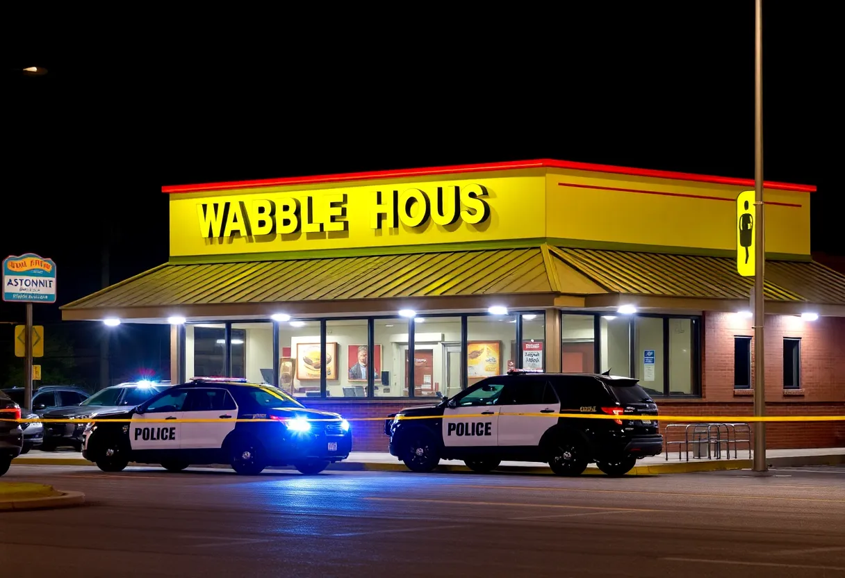 Police cars parked outside Waffle House during a drug bust incident