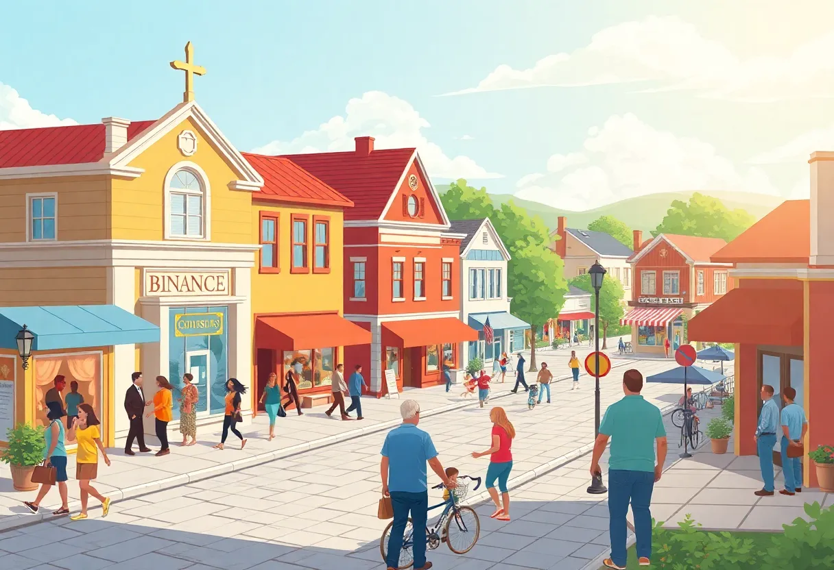 Illustration of Greenville's financial district highlighting community connections