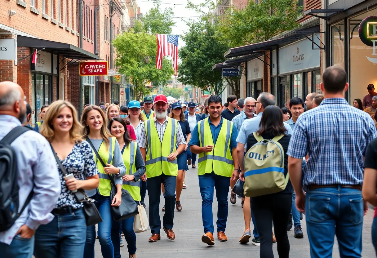People exploring job opportunities in Greenville's bustling streets