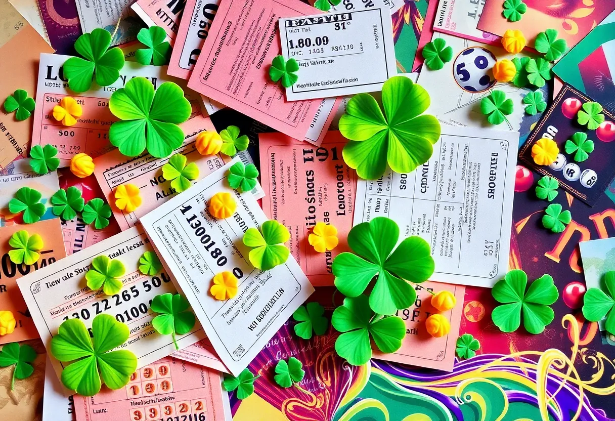 Colorful representation of lottery tickets and symbols