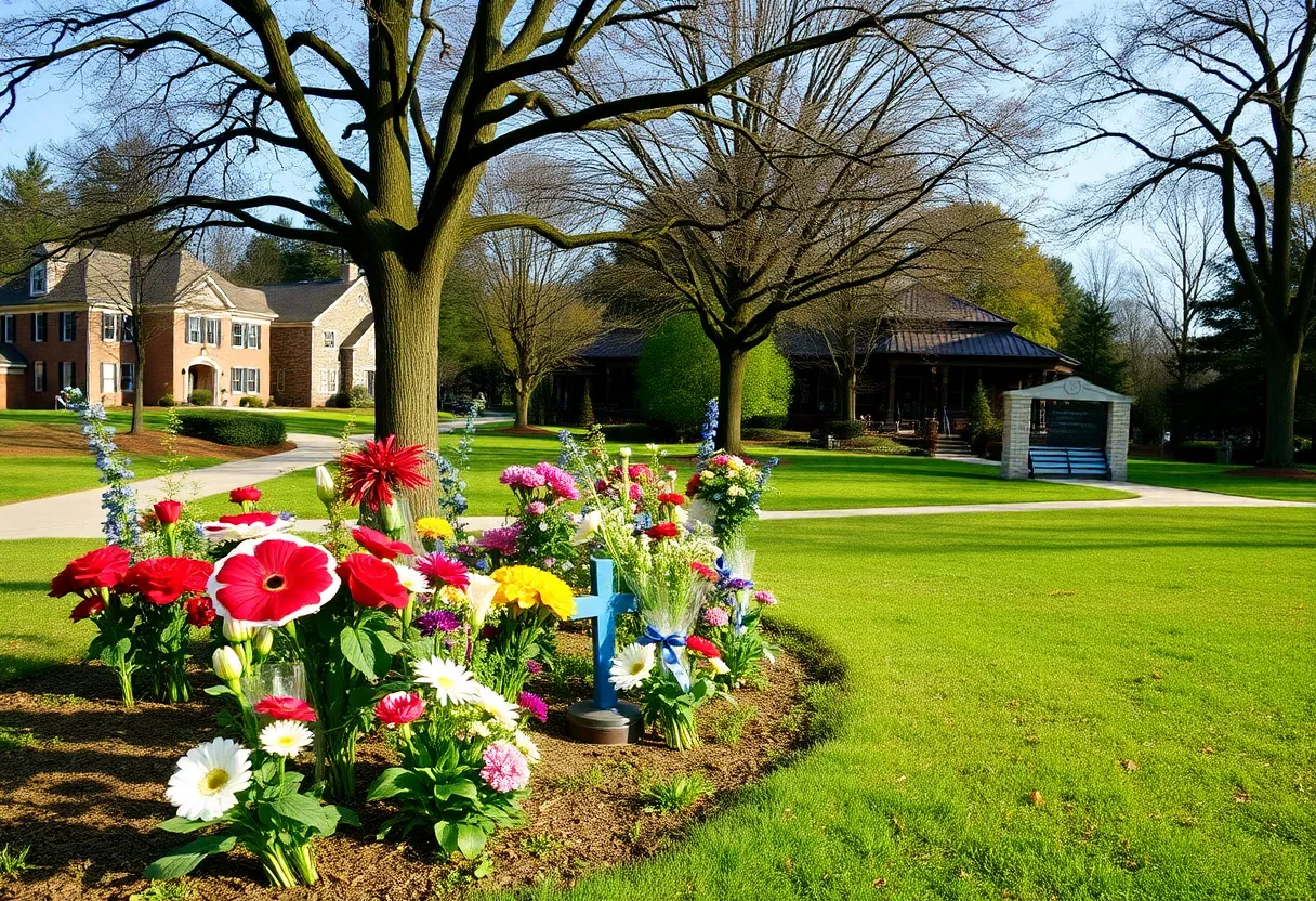 Park in Greenville with memorial flowers