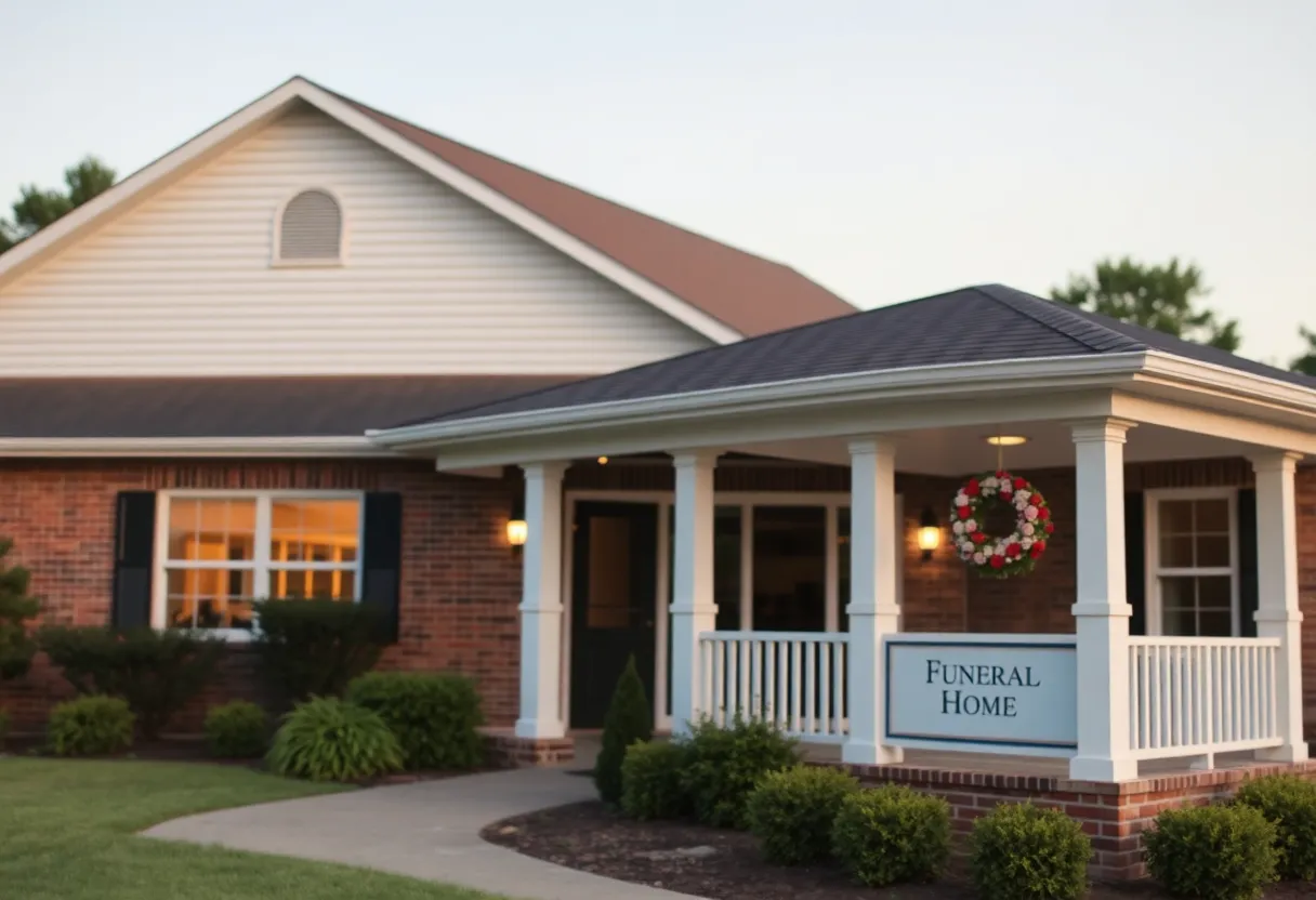 Exterior view of a funeral home in Greenville, SC.