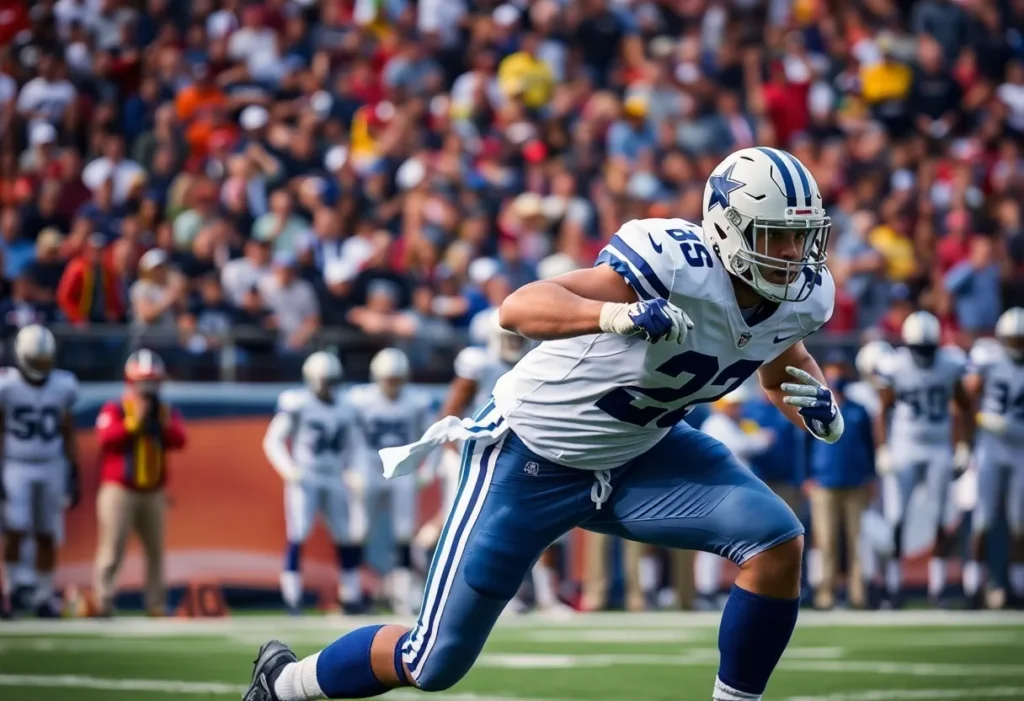 Defensive end making a tackle during a football game