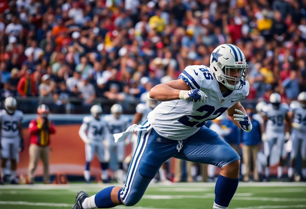 Defensive end making a tackle during a football game