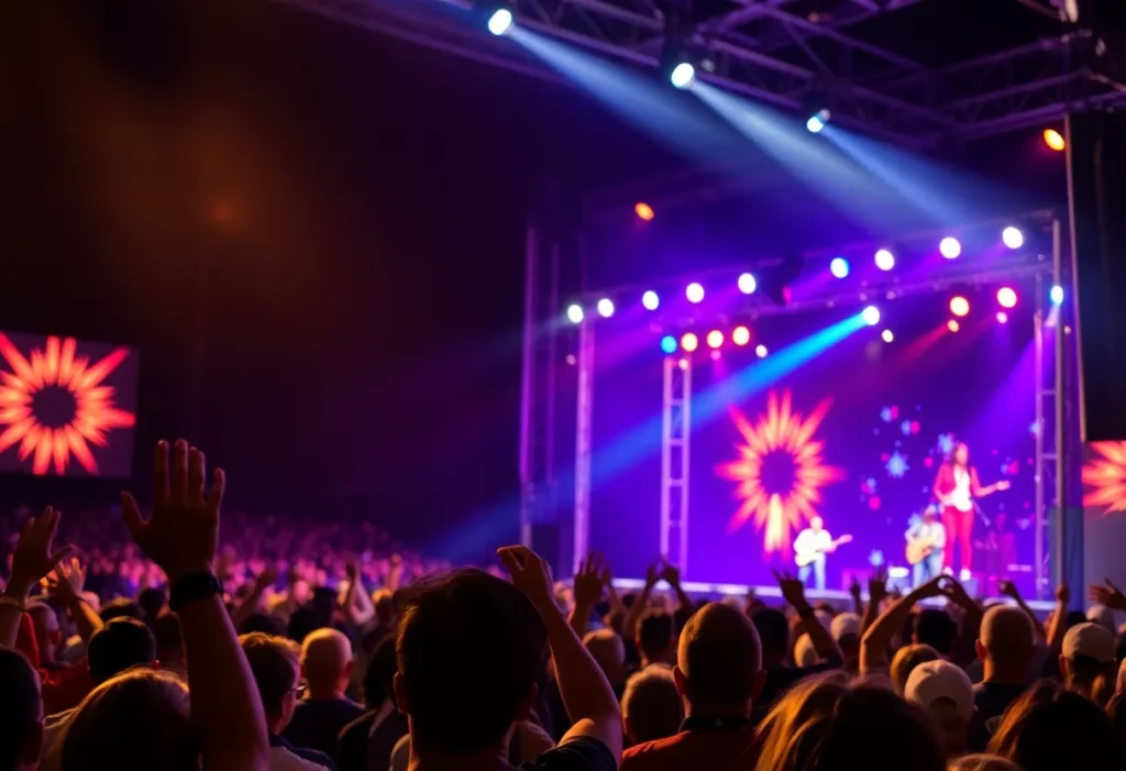 Fans enjoying a live performance during Bailey Zimmerman's concert tour.