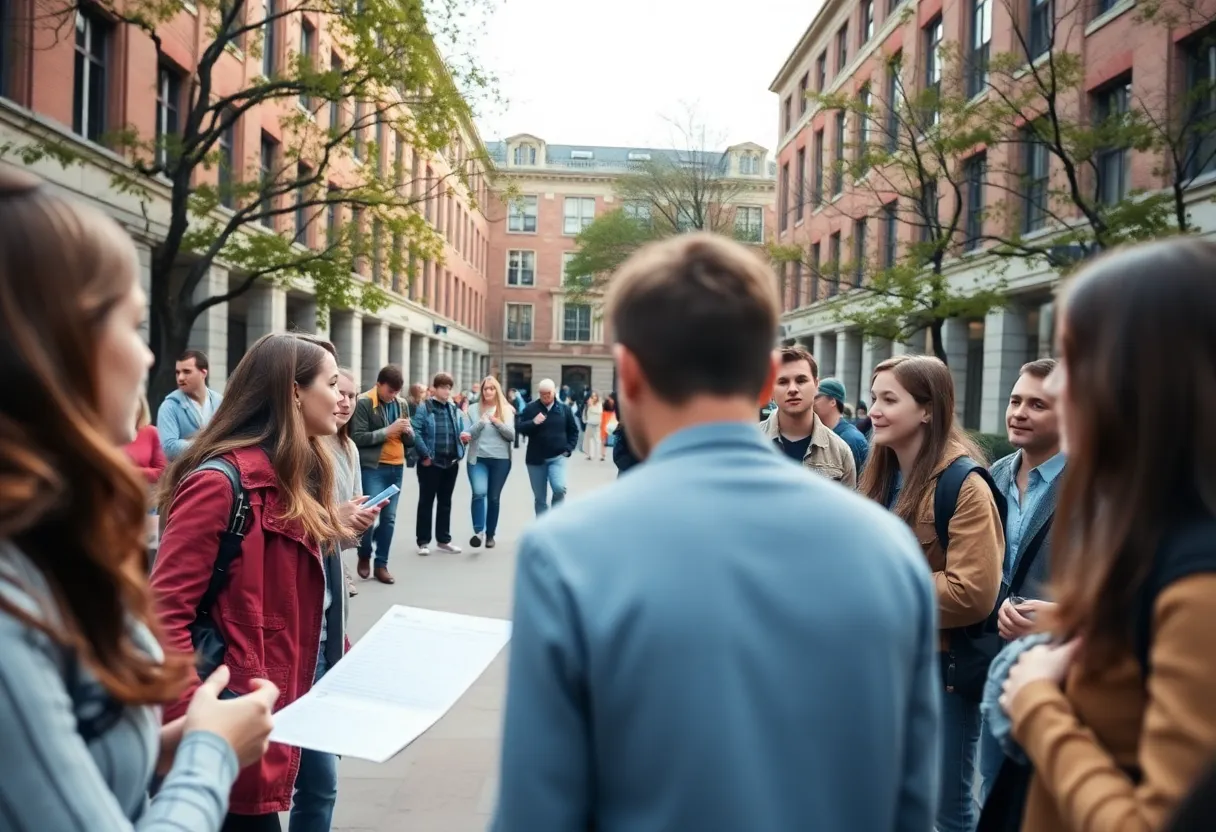 Students discussing campus free speech issues