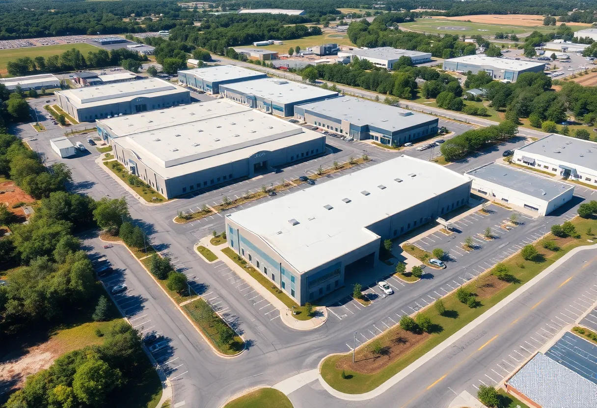 Aerial view of Denholtz's industrial park located in Greenville, SC
