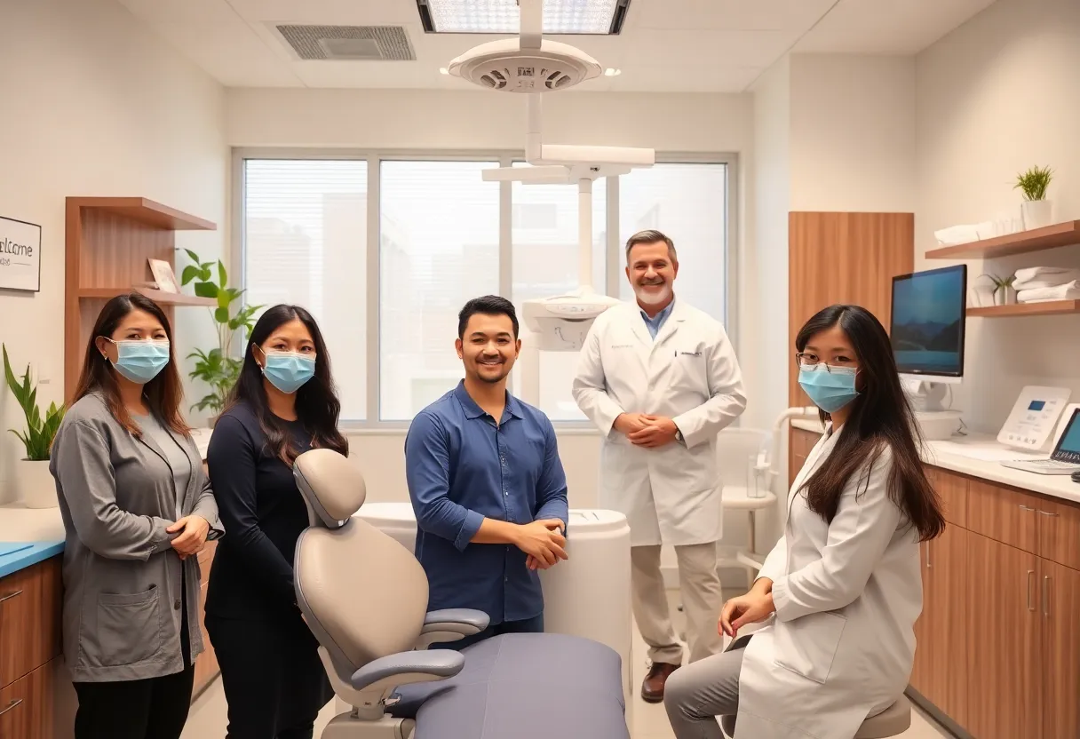 A dental clinic with happy patients receiving care