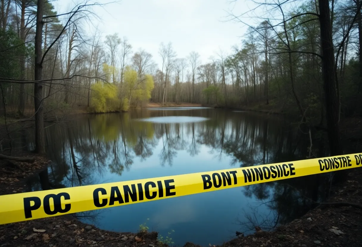 Police investigation at a pond in Easley, South Carolina