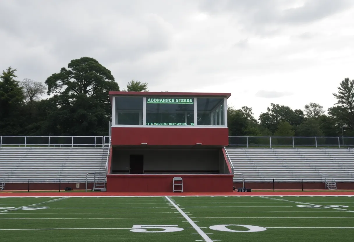 Empty announcer booth at a football game, symbolizing accountability