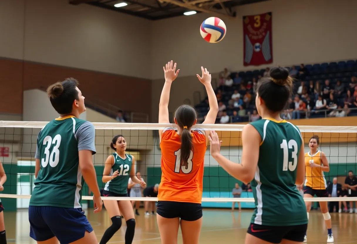 Furman University volleyball players competing against Alabama State