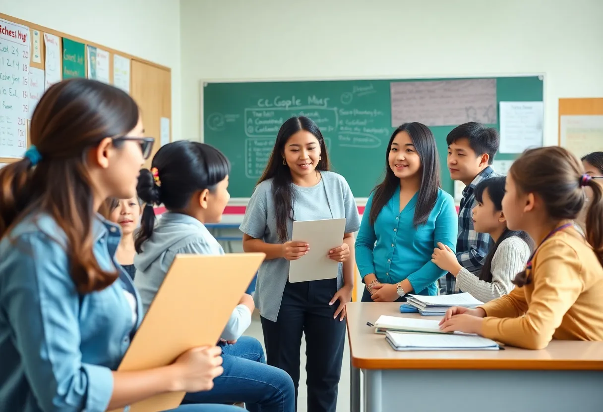 Classroom with students and teacher focusing on professionalism in education