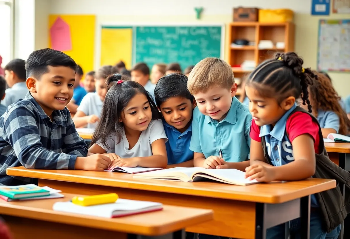 Students in a classroom working on academic projects