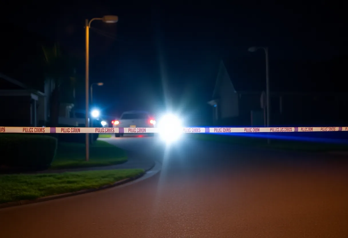 Scene of a police investigation at a residential area following a shooting.