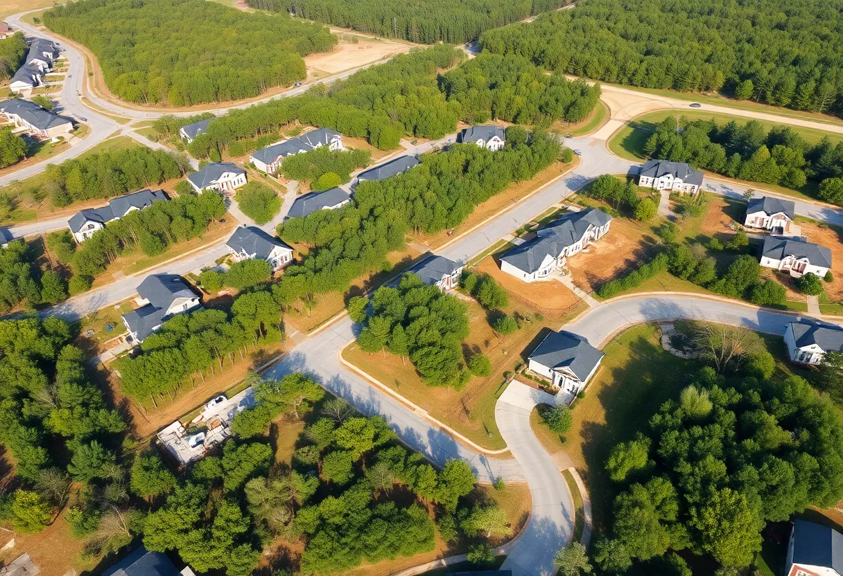 Aerial view of Greenville County subdivision under development