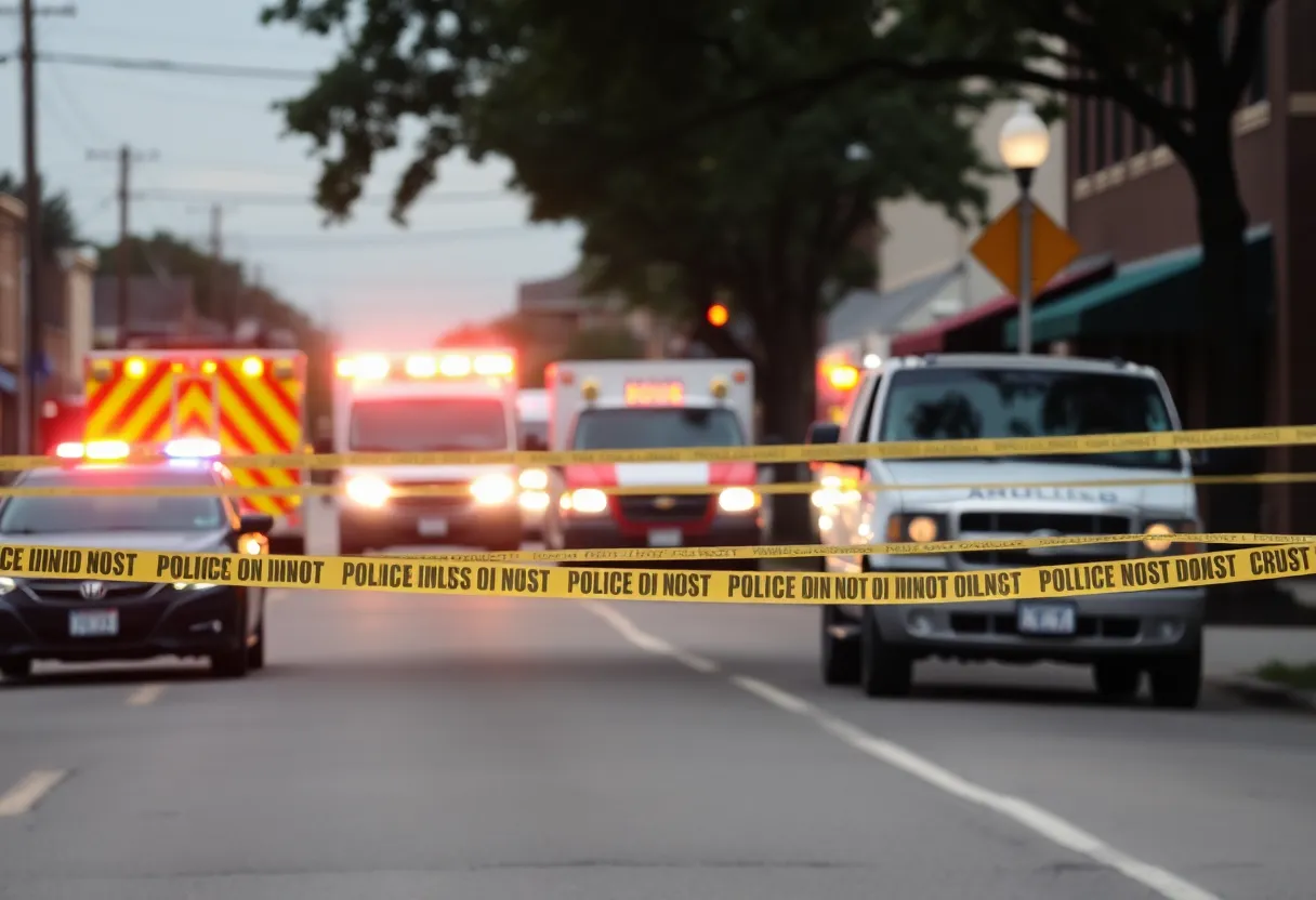 Police tape and emergency vehicles at a shooting scene in Greenville SC.