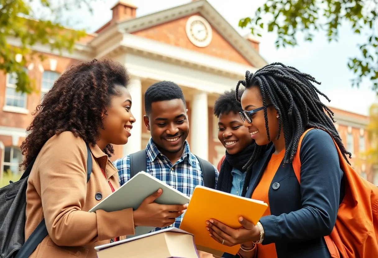 Students at a school with a focus on diversity and education.