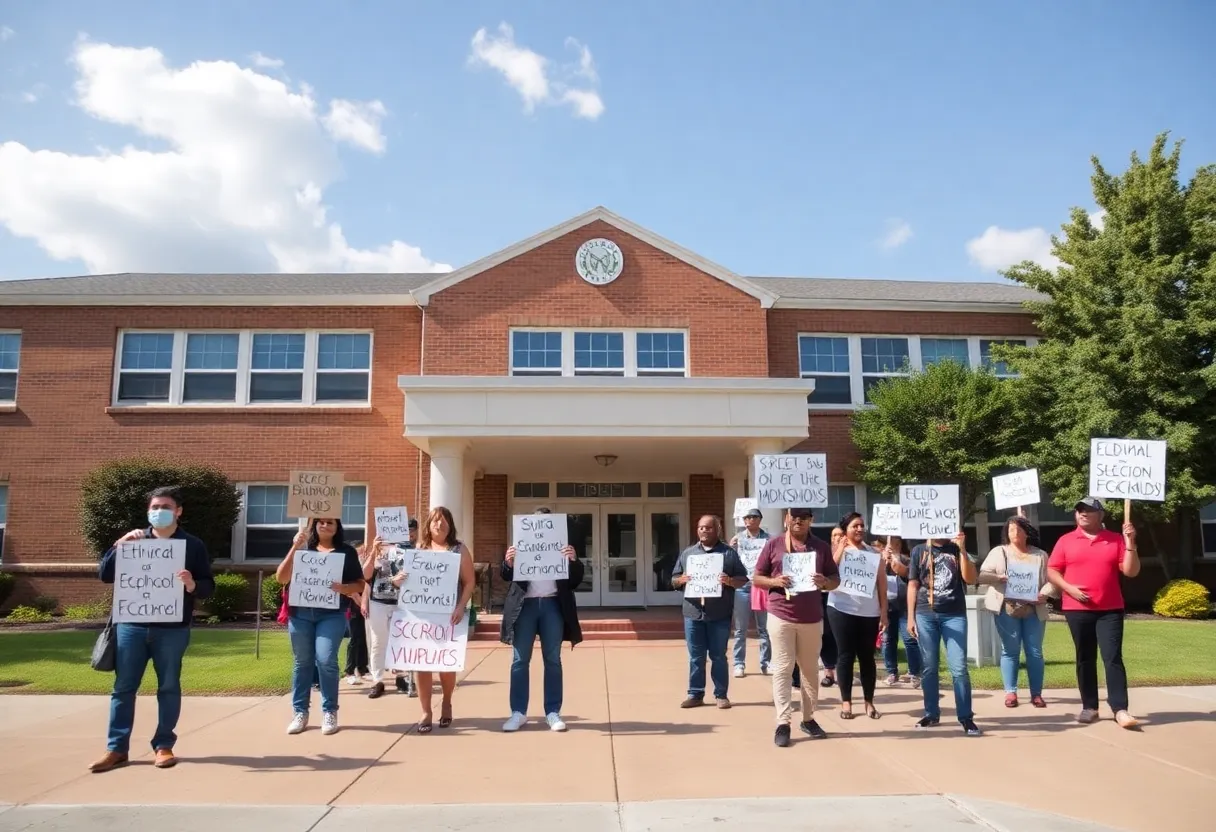Protest outside of Southside High School over teacher dismissal due to inappropriate conduct.