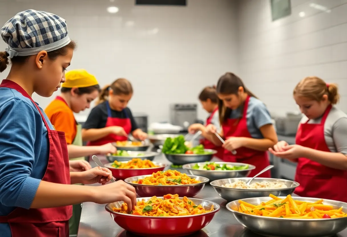Students participating in the Healthy Lunchtime Throwdown cooking competition.