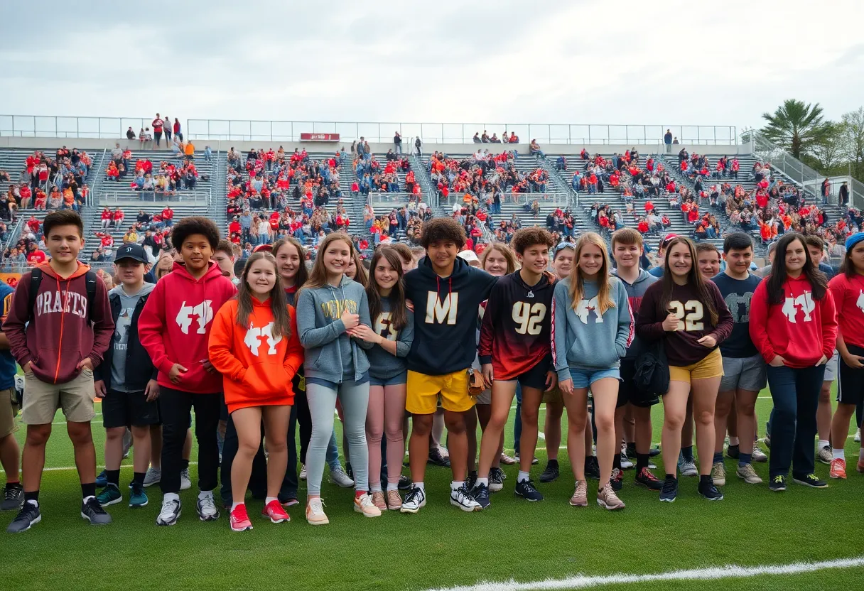 Students cheering at a high school football game