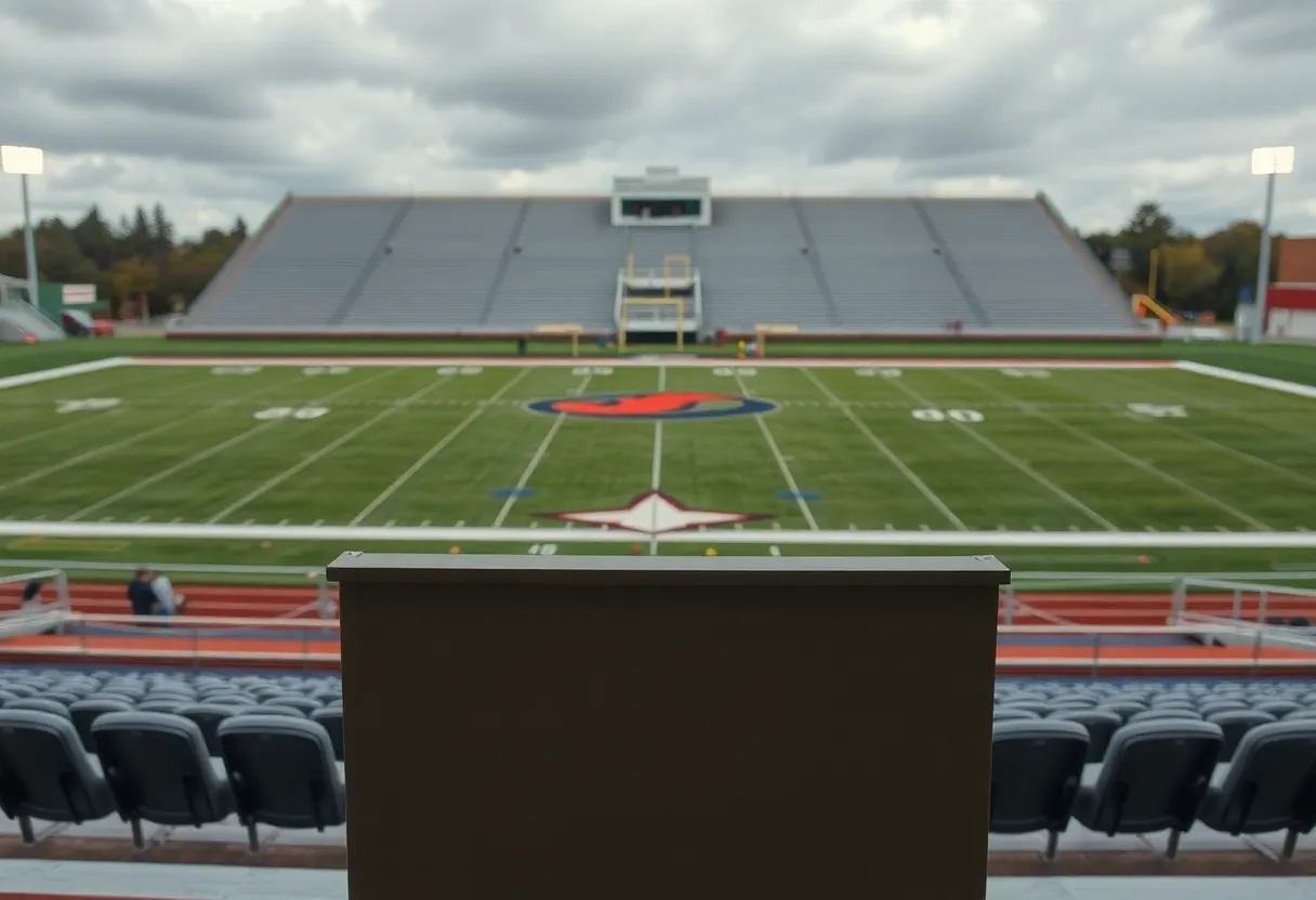 Empty announcer booth at a high school football game