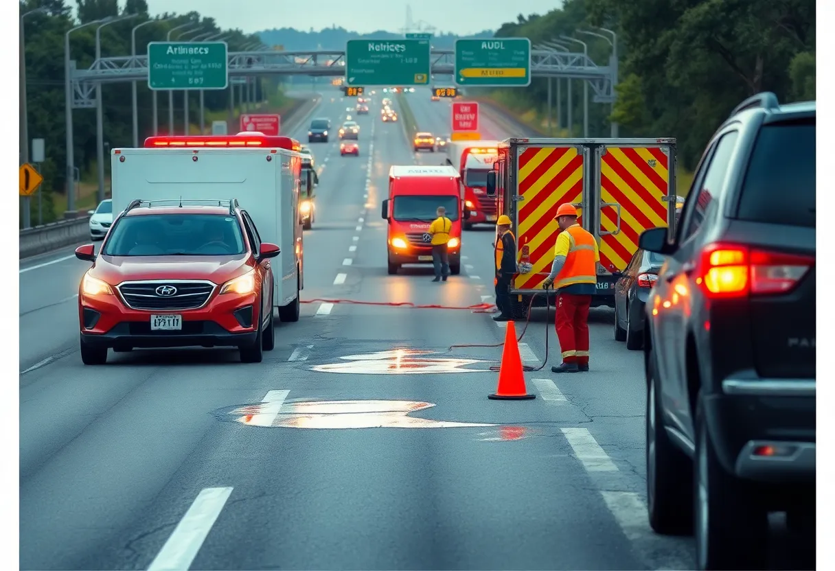 Traffic incident on I-385 with emergency crews responding.