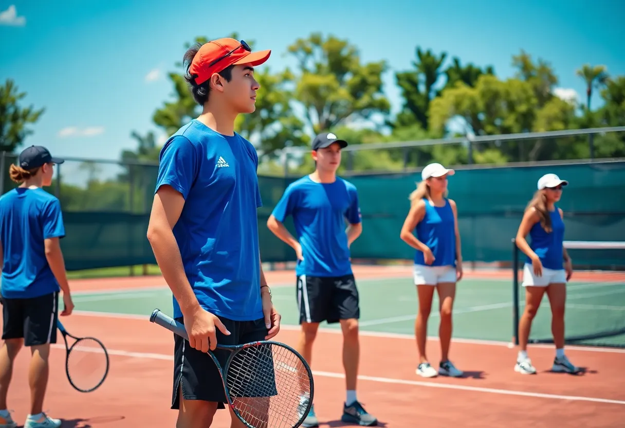Indiana men's tennis players practicing before a tournament