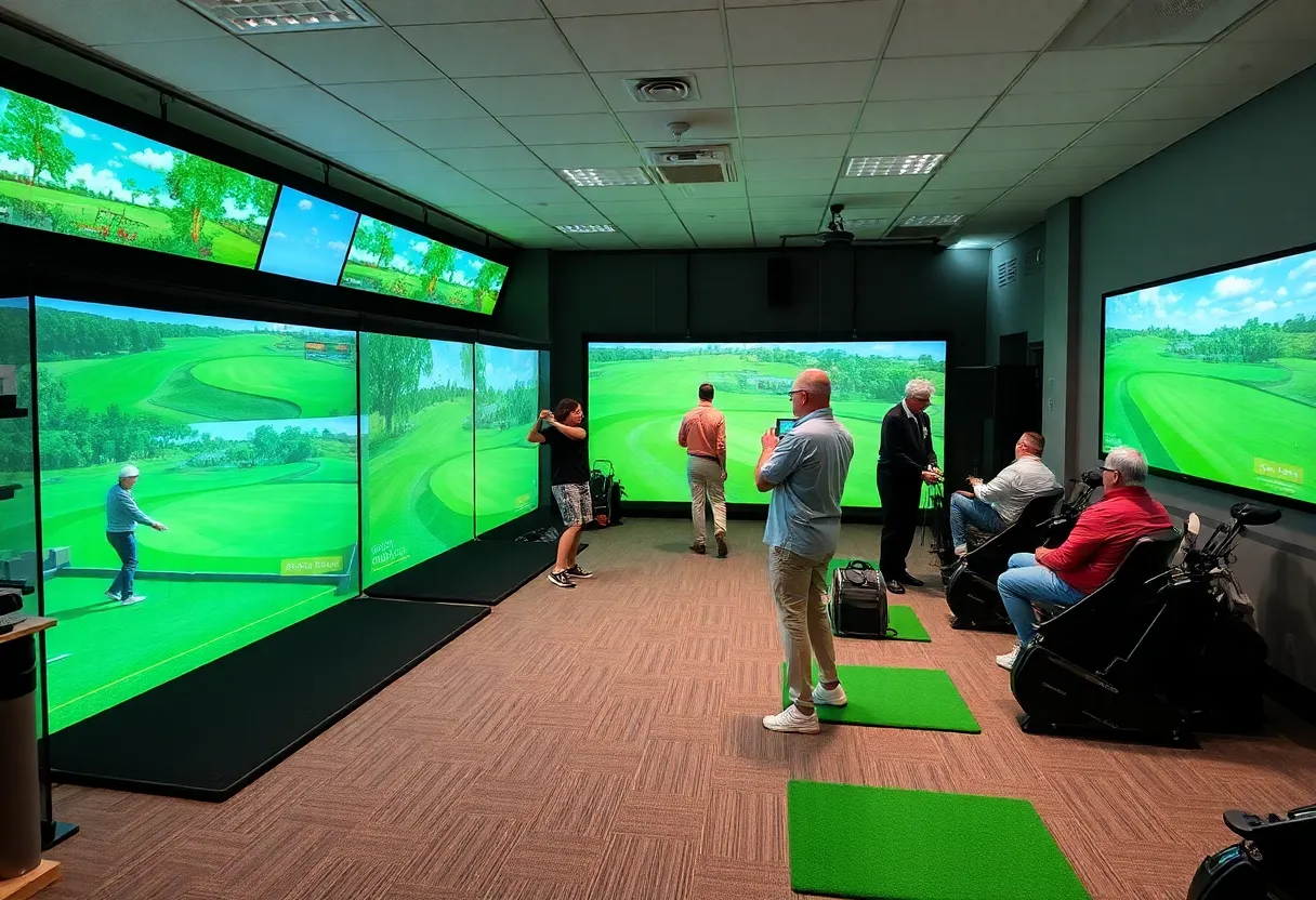 Interior view of Kenny's Golf Club with golf simulators