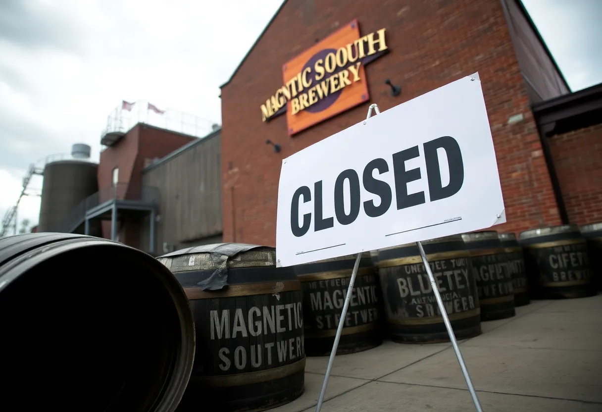 Magnetic South Brewery closed sign in Greenville, SC