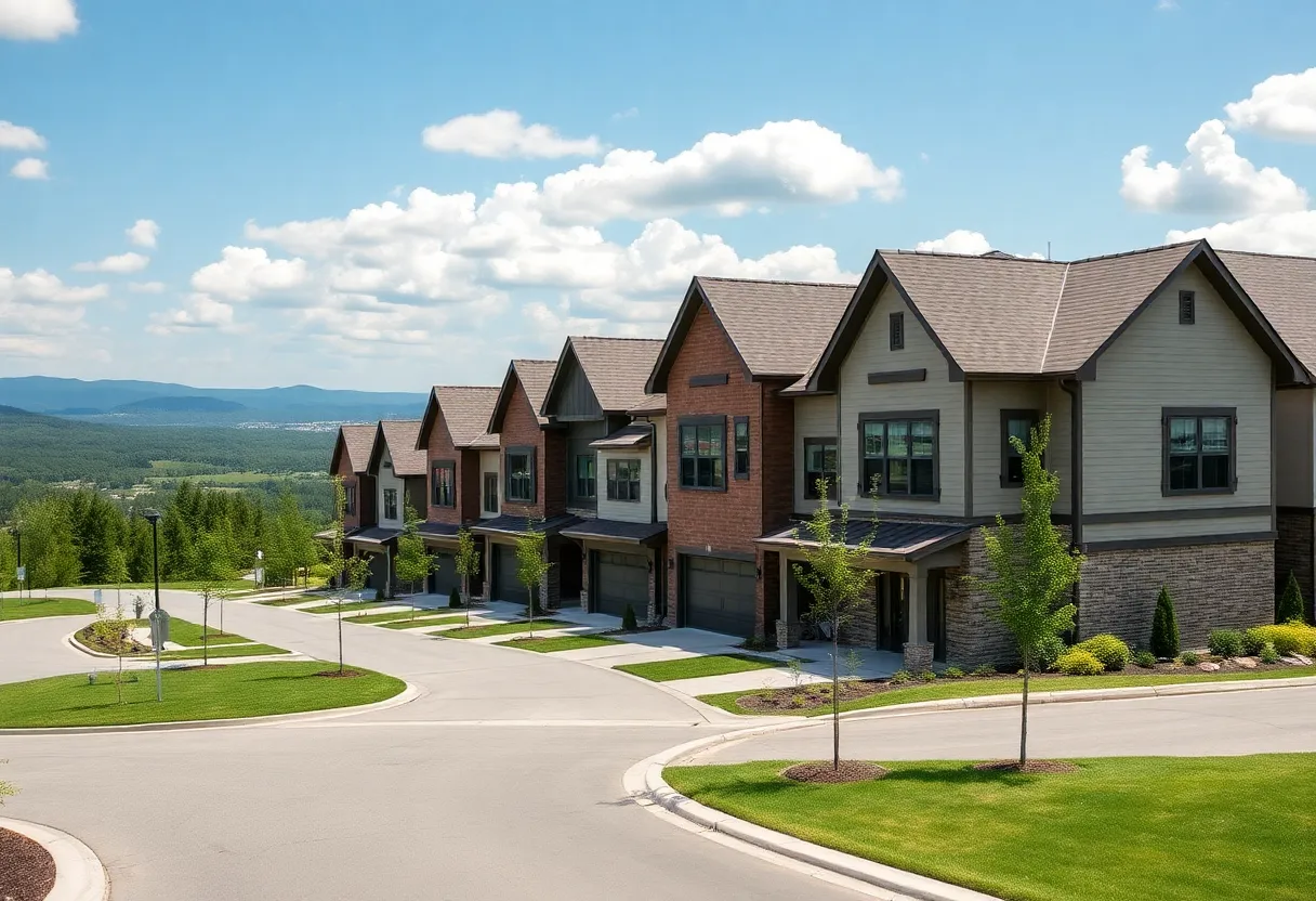 New townhomes at Magnolia Trail surrounded by greenery in Travelers Rest, SC.