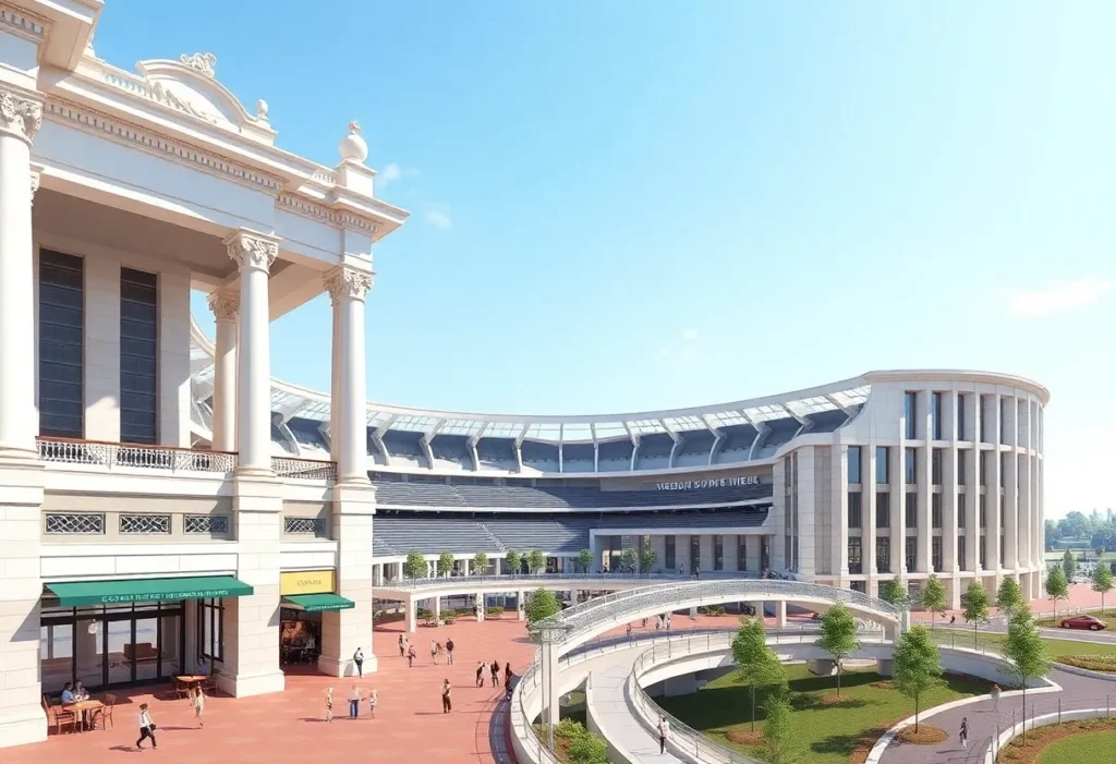 Construction site of the new multi-use stadium in Mauldin with European-inspired design elements.