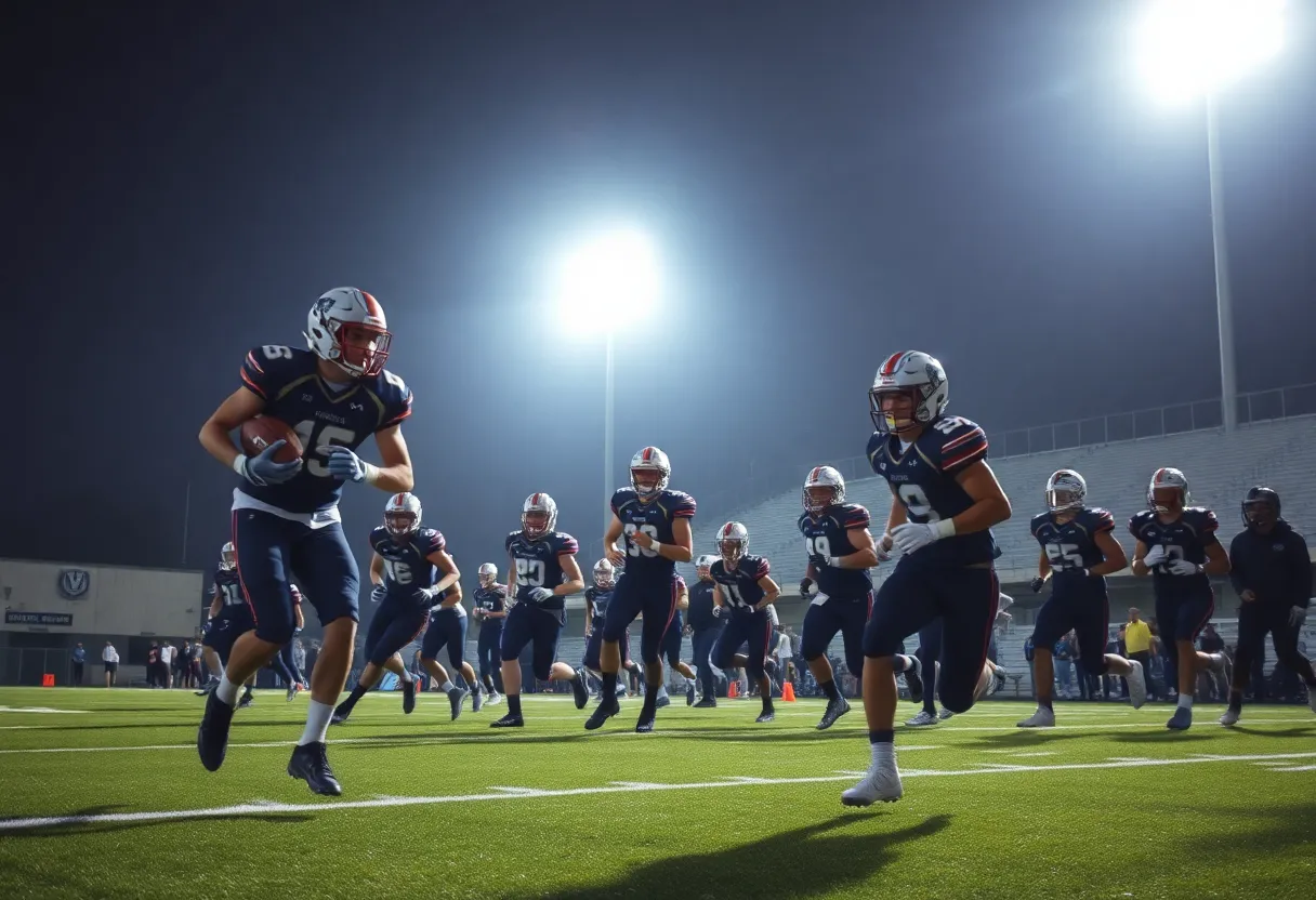 High school football players in action during a game