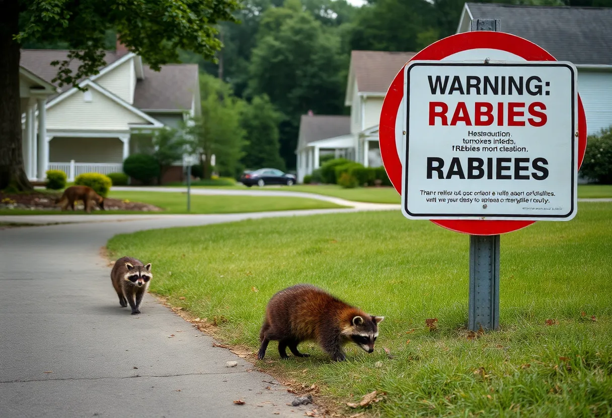 Wildlife in Greenville County with a warning about rabies exposure.