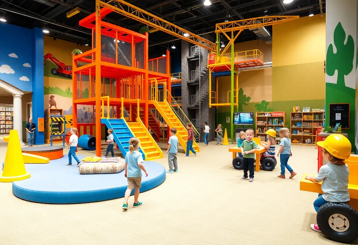 Children exploring the renovated Construction Zone exhibit at TCMU