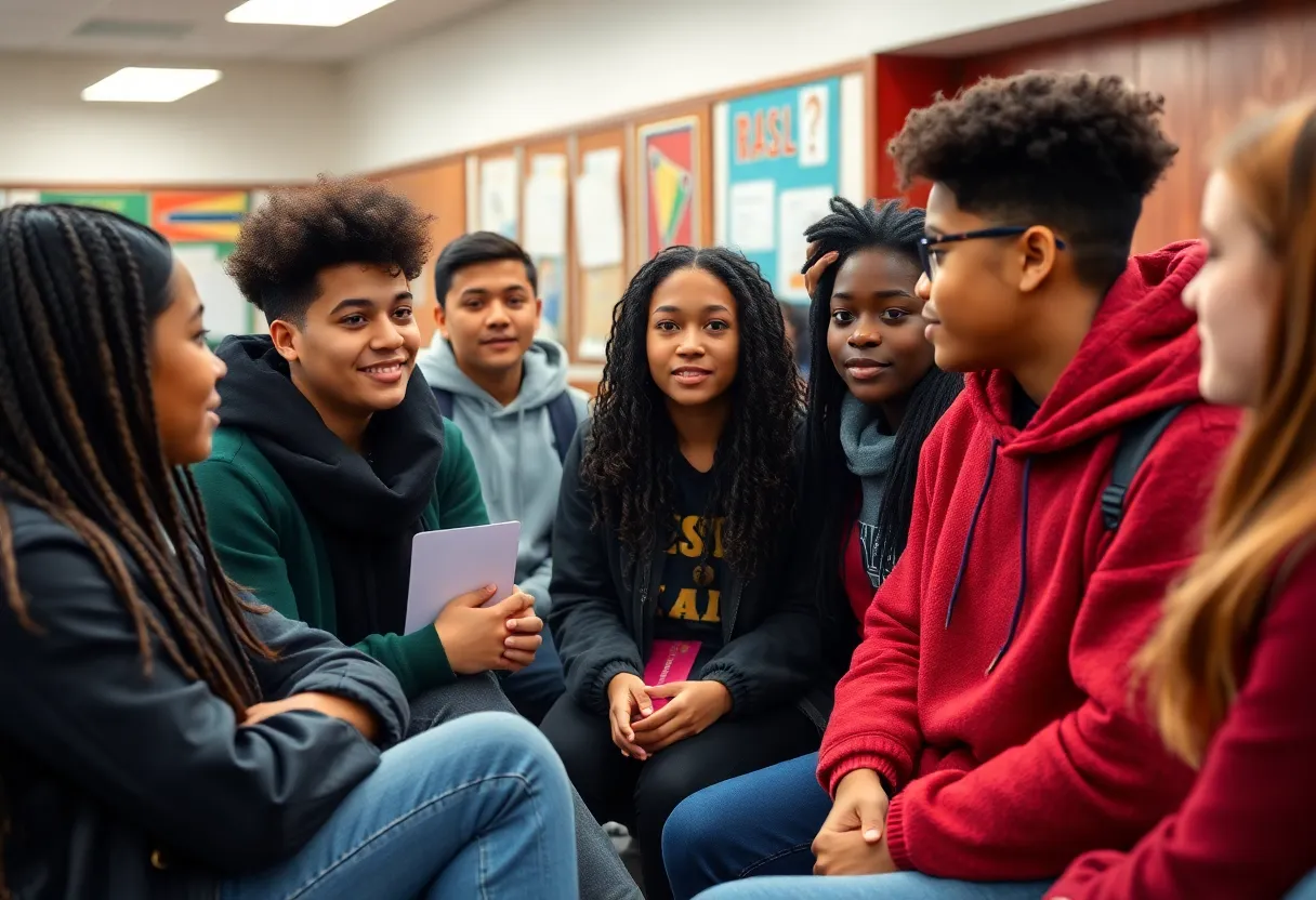 High school students discussing political advocacy