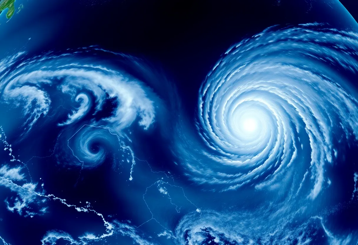 Weather radar depiction of Tropical Storm Humberto over the Atlantic