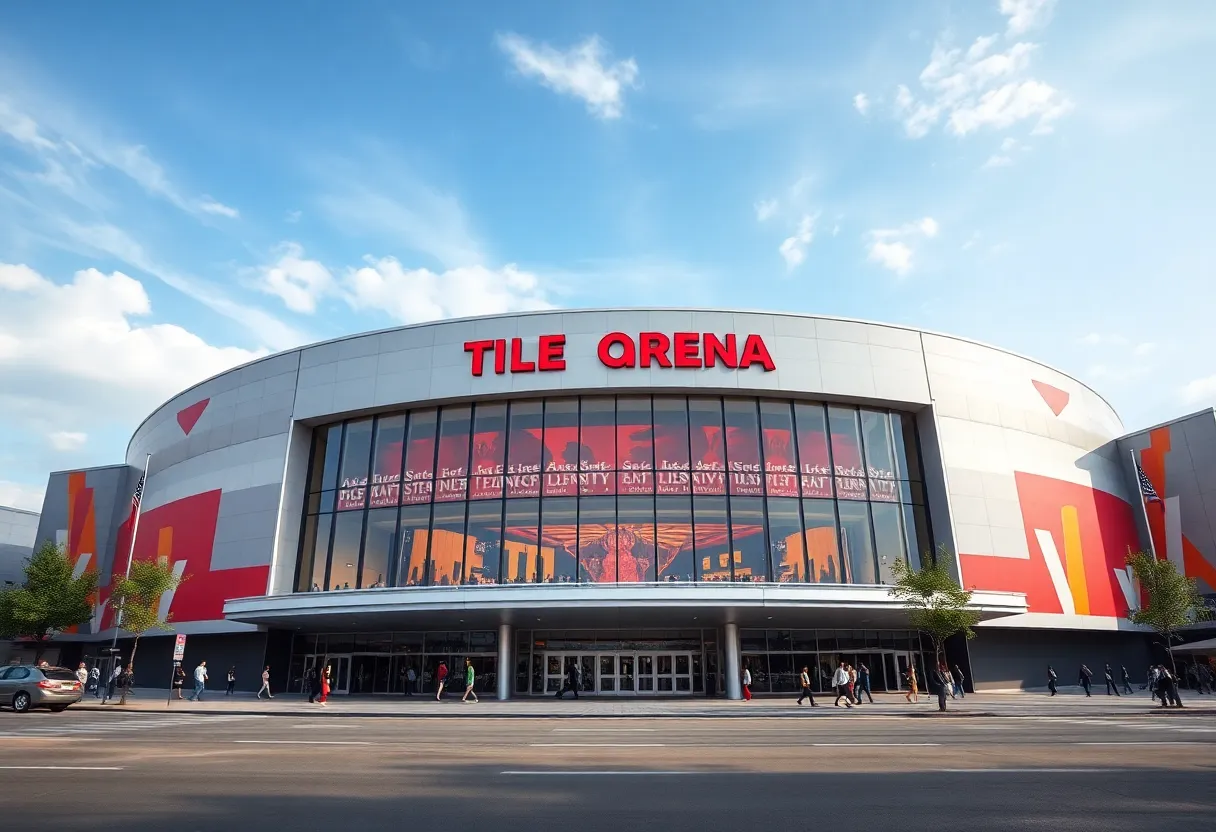 Conceptual design of the renovated Bon Secours Wellness Arena with an amphitheater